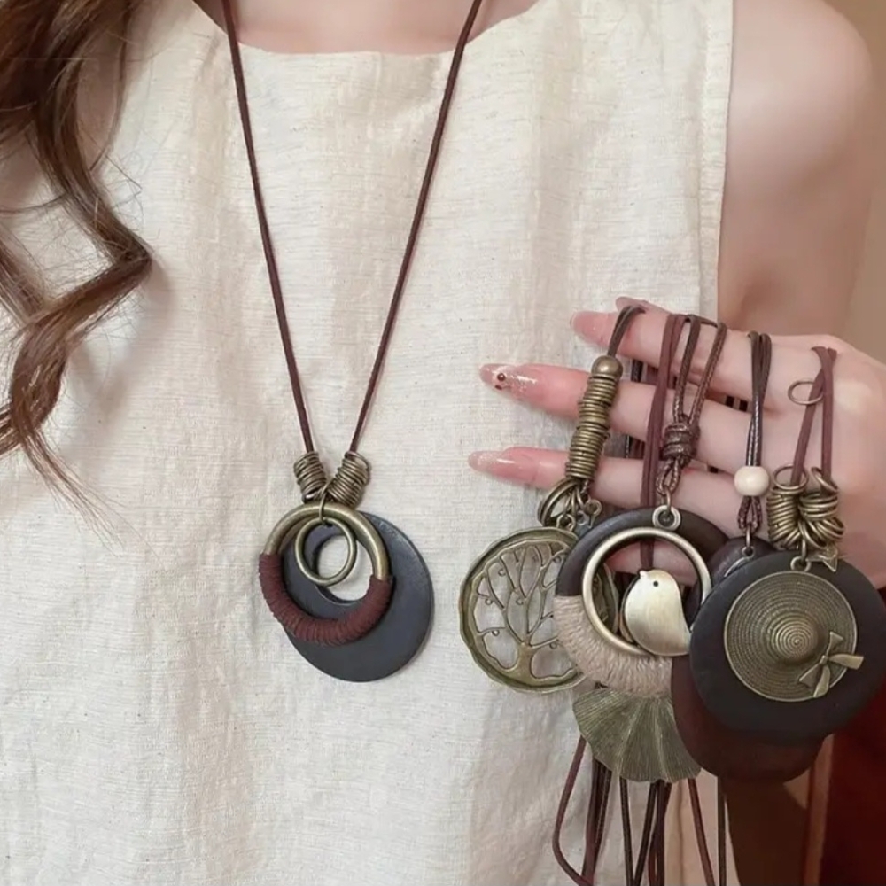 Artisan Brown and Gold Pendant Necklace Collection - Picture 2 of 10